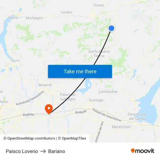 Paisco Loveno to Bariano map