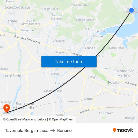 Tavernola Bergamasca to Bariano map