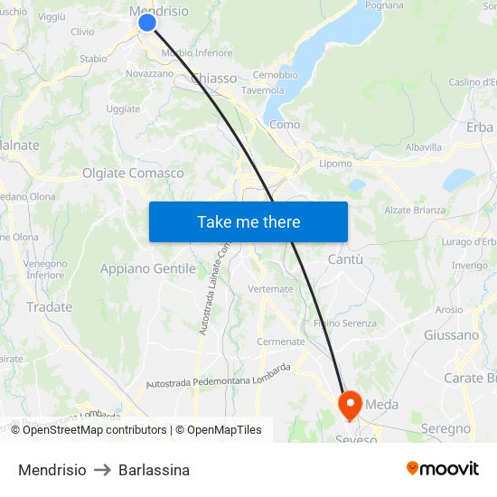 Mendrisio to Barlassina map