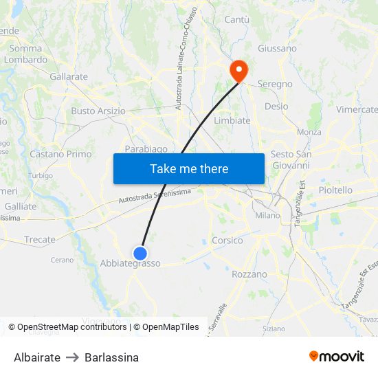 Albairate to Barlassina map