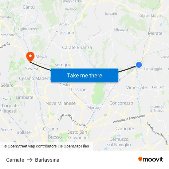 Carnate to Barlassina map