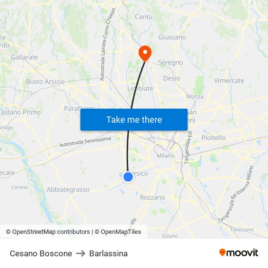 Cesano Boscone to Barlassina map