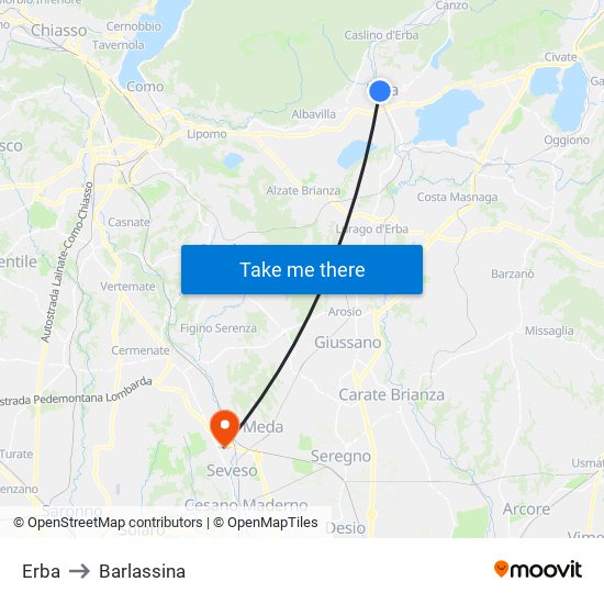 Erba to Barlassina map