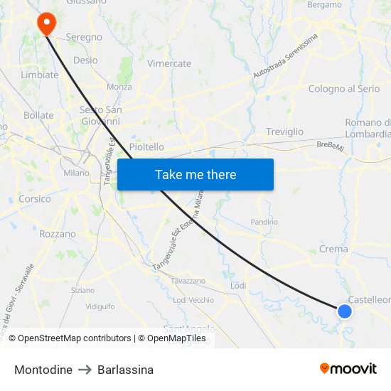 Montodine to Barlassina map