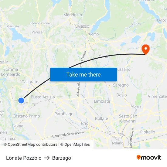 Lonate Pozzolo to Barzago map