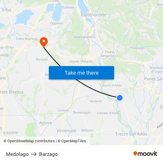 Medolago to Barzago map