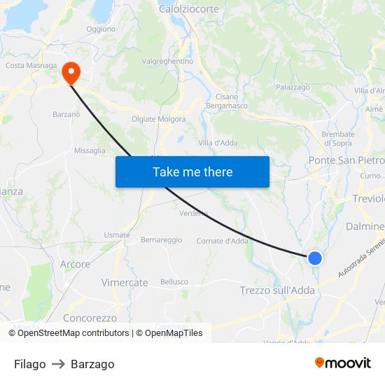 Filago to Barzago map
