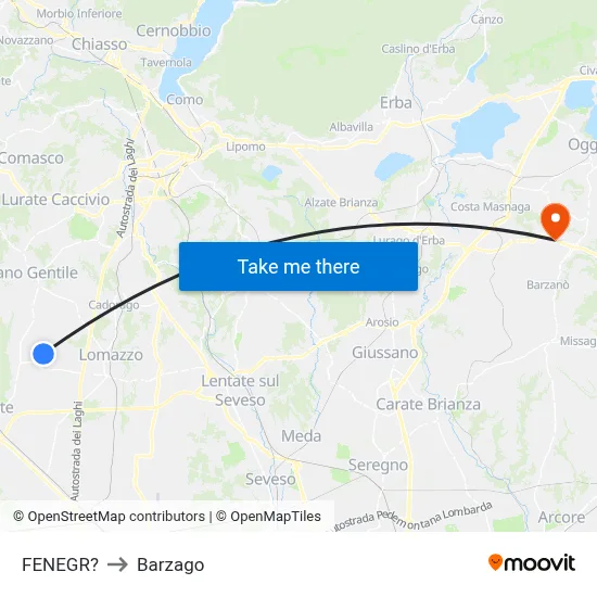 Fenegro to Barzago map