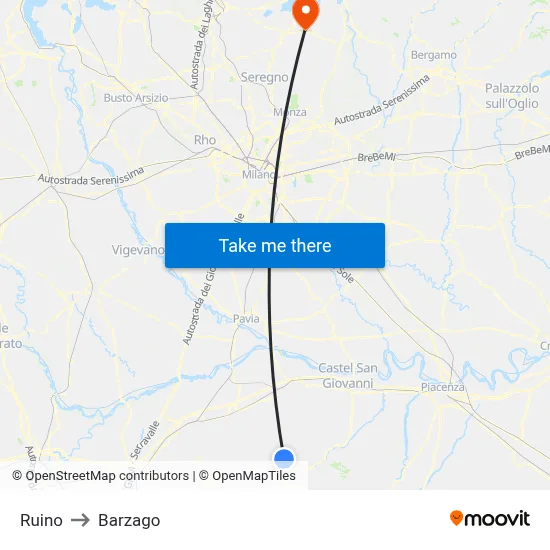 Ruino to Barzago map