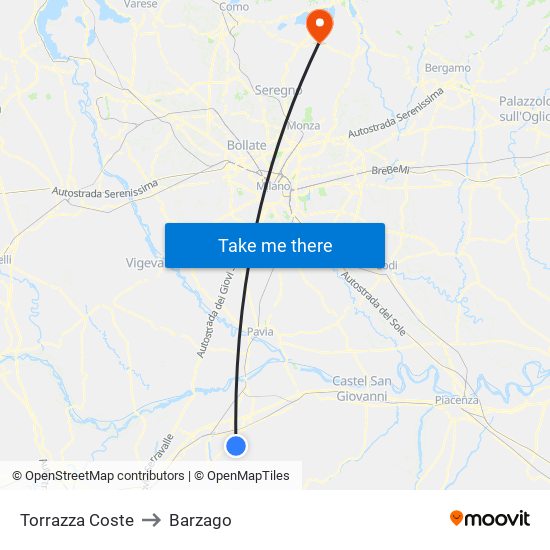 Torrazza Coste to Barzago map