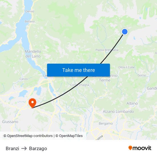 Branzi to Barzago map