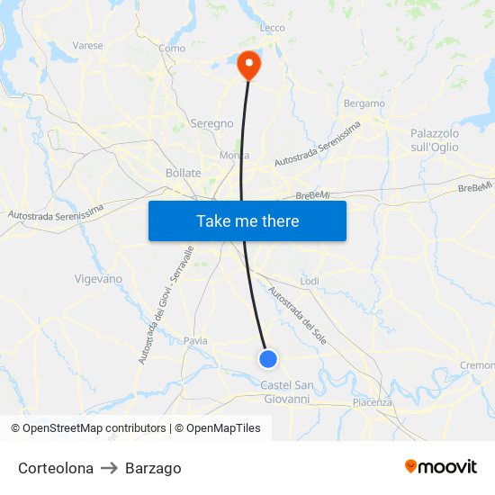 Corteolona to Barzago map