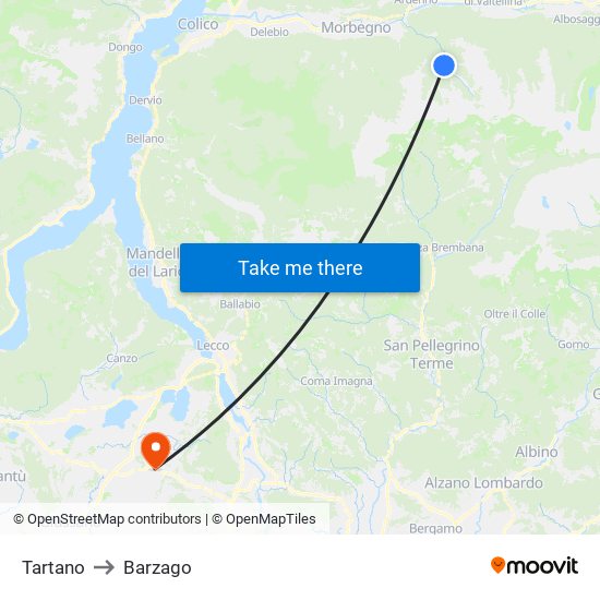 Tartano to Barzago map