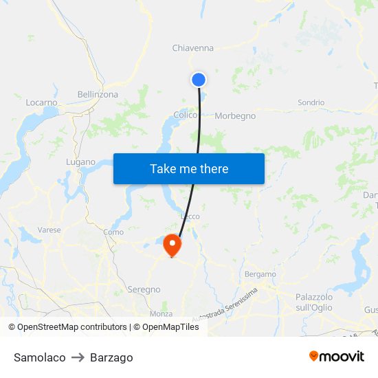 Samolaco to Barzago map