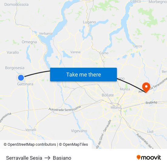 Serravalle Sesia to Basiano map