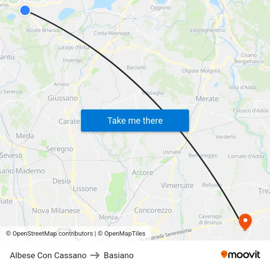 Albese con Cassano to Basiano map