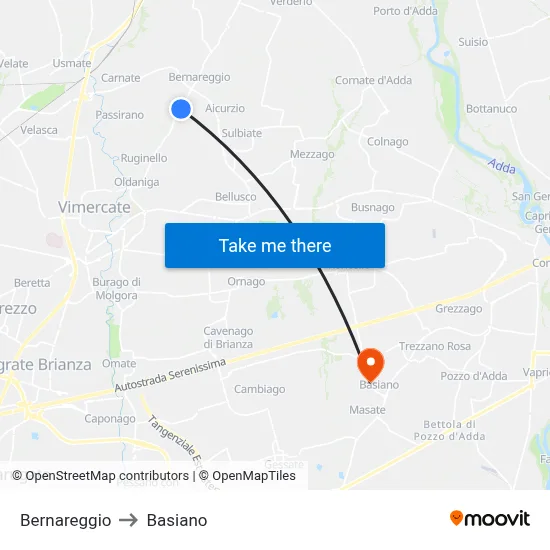Bernareggio to Basiano map