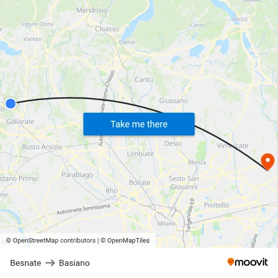 Besnate to Basiano map