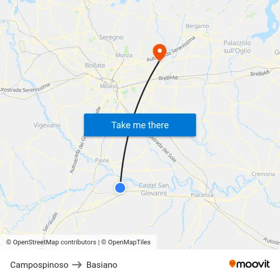 Campospinoso to Basiano map
