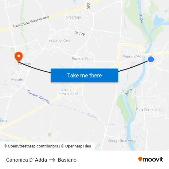 Canonica d'Adda to Basiano map