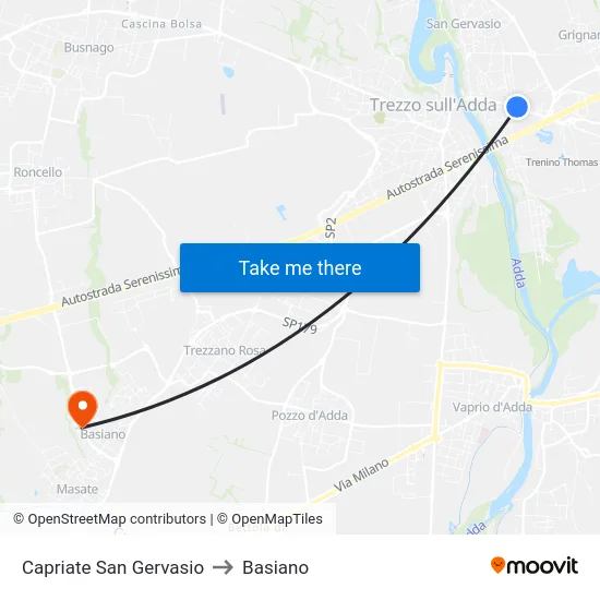 Capriate San Gervasio to Basiano map