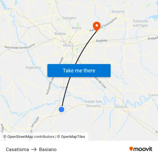 Casatisma to Basiano map