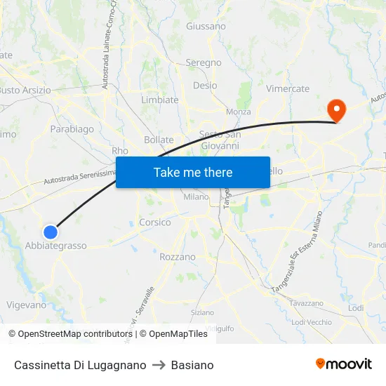 Cassinetta Di Lugagnano to Basiano map