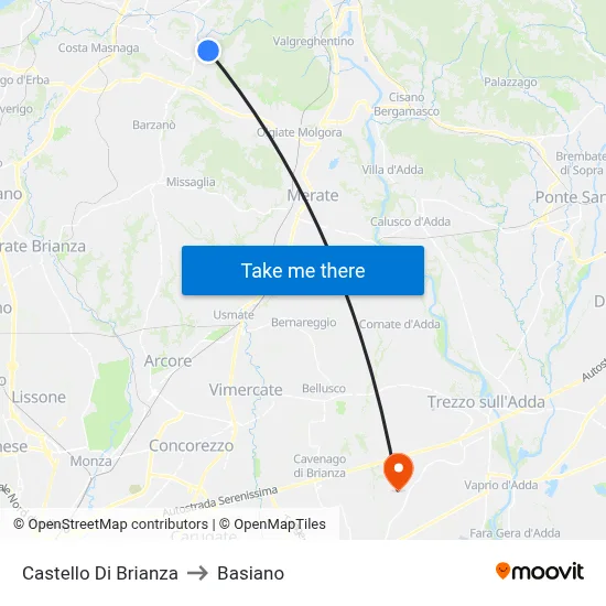 Castello di Brianza to Basiano map