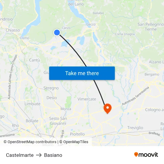 Castelmarte to Basiano map