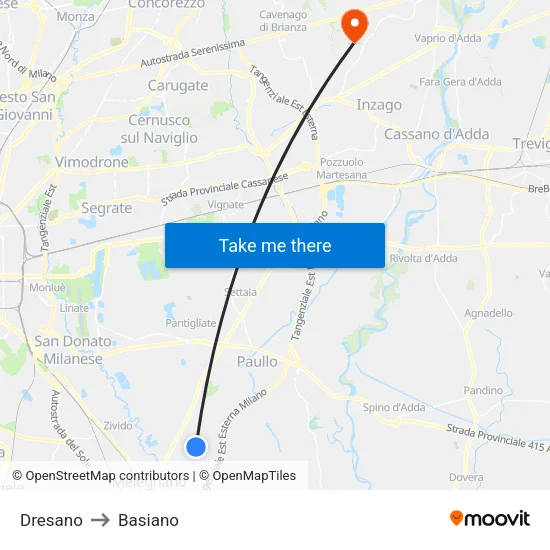 Dresano to Basiano map