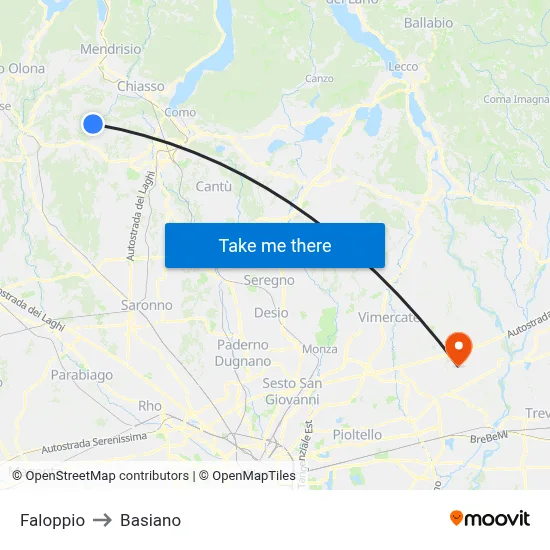 Faloppio to Basiano map