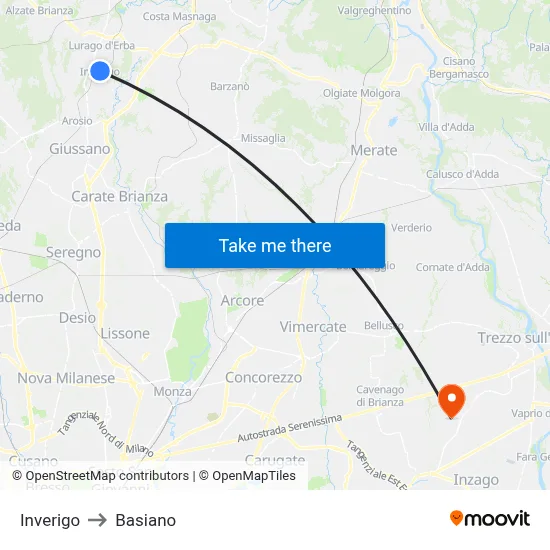 Inverigo to Basiano map