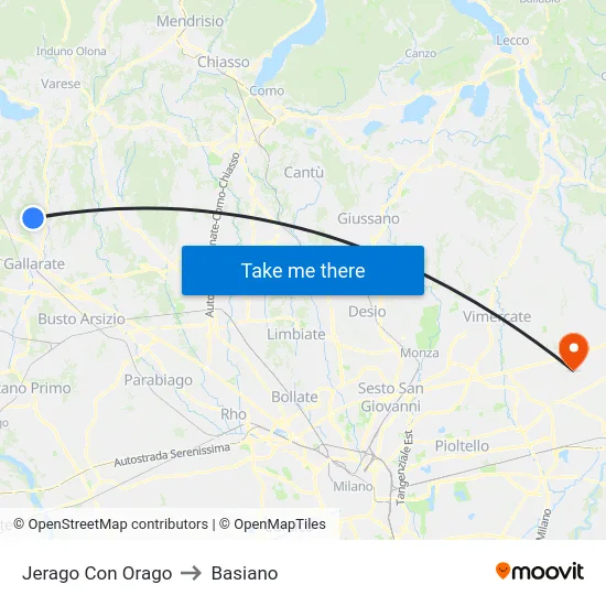 Jerago con Orago to Basiano map