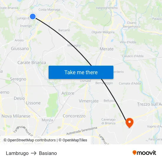 Lambrugo to Basiano map