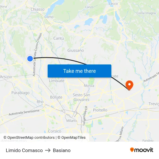 Limido Comasco to Basiano map