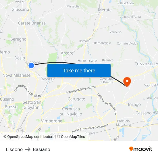 Lissone to Basiano map