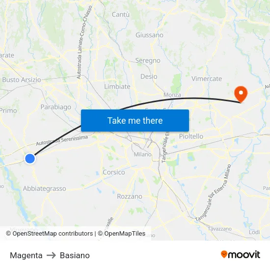 Magenta to Basiano map