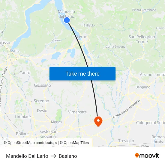 Mandello Del Lario to Basiano map