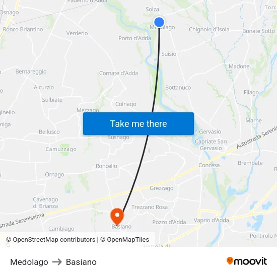 Medolago to Basiano map