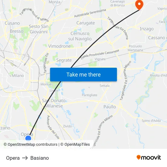 Opera to Basiano map
