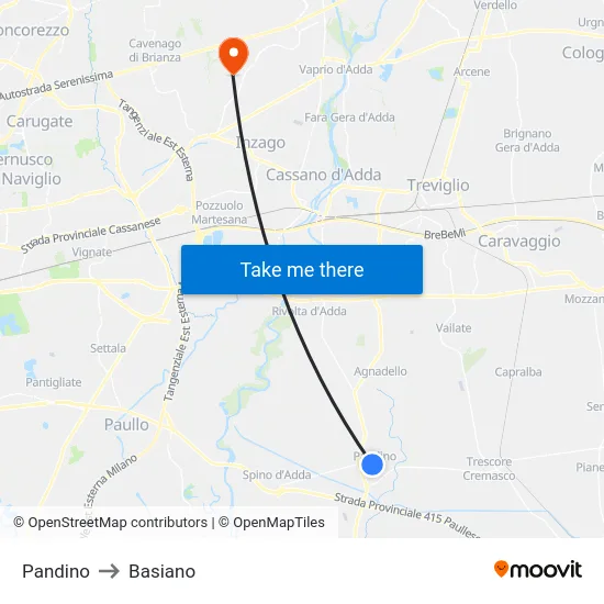 Pandino to Basiano map