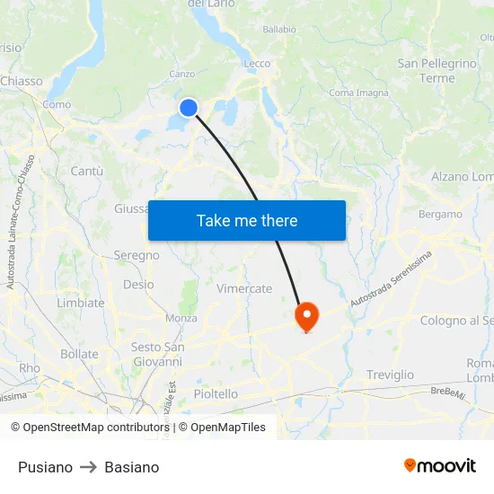 Pusiano to Basiano map