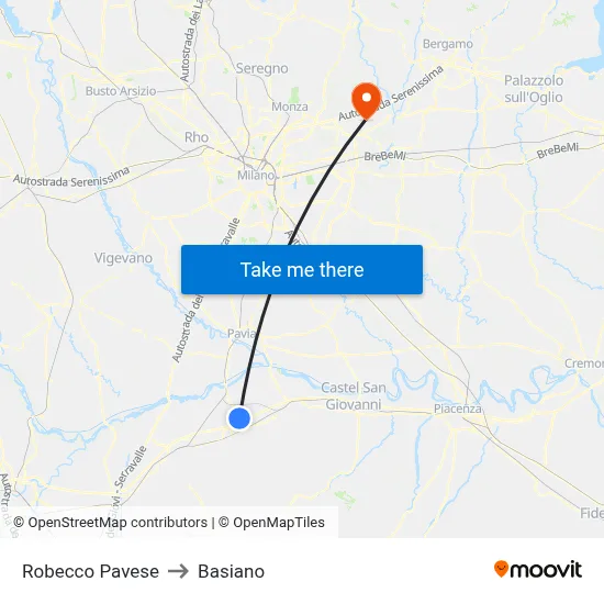 Robecco Pavese to Basiano map