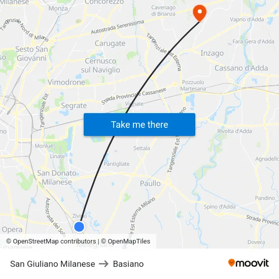 San Giuliano Milanese to Basiano map