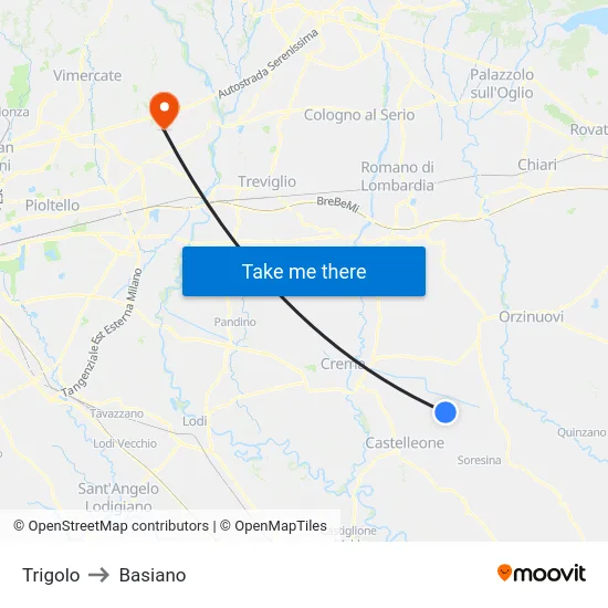 Trigolo to Basiano map