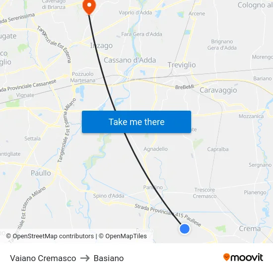 Vaiano Cremasco to Basiano map