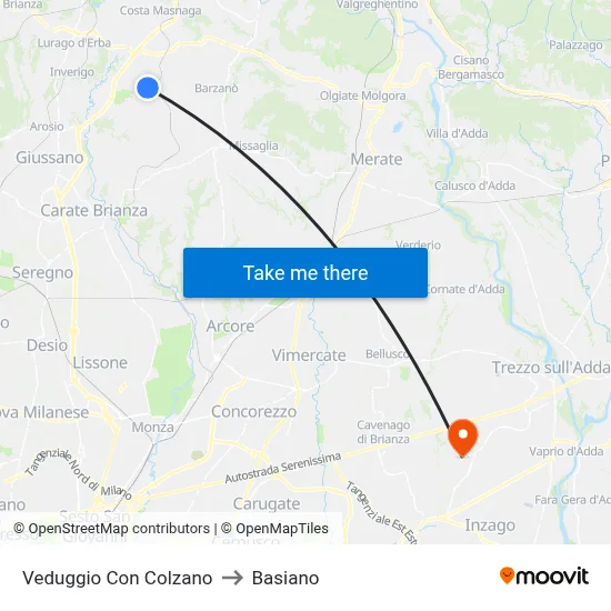 Veduggio con Colzano to Basiano map