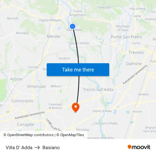 Villa D' Adda to Basiano map