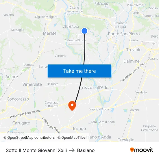 Sotto Il Monte Giovanni Xxiii to Basiano map