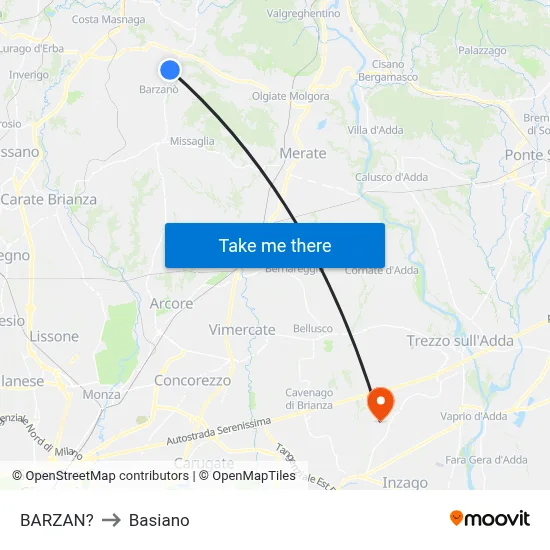 Barzan to Basiano map